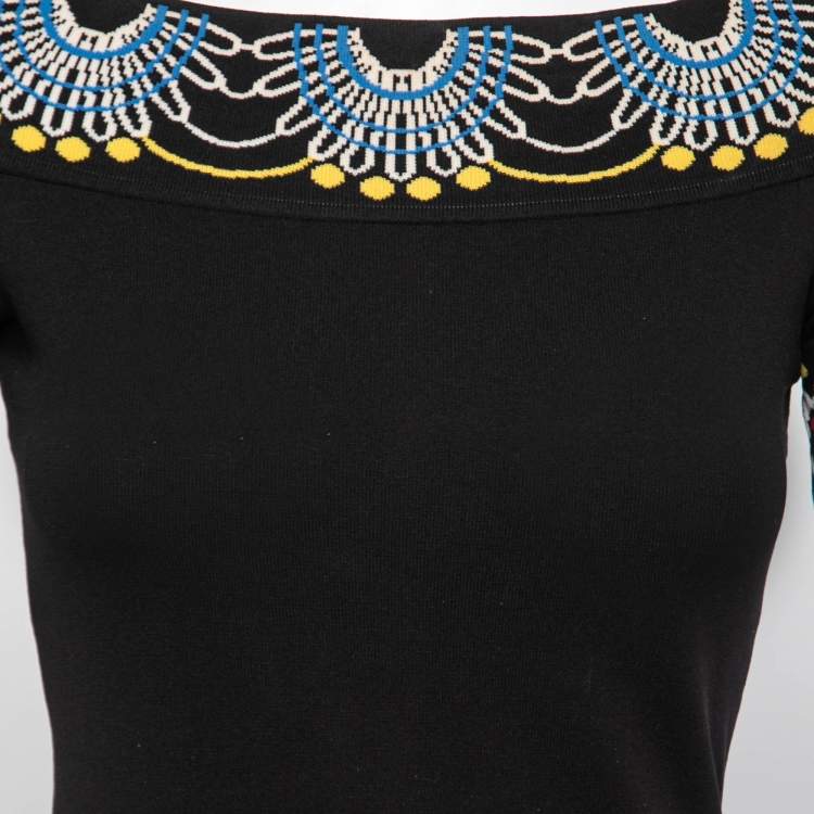 Pre Owned Peter Pilotto Black Jacquard Knit Off-Shoulder Dress S