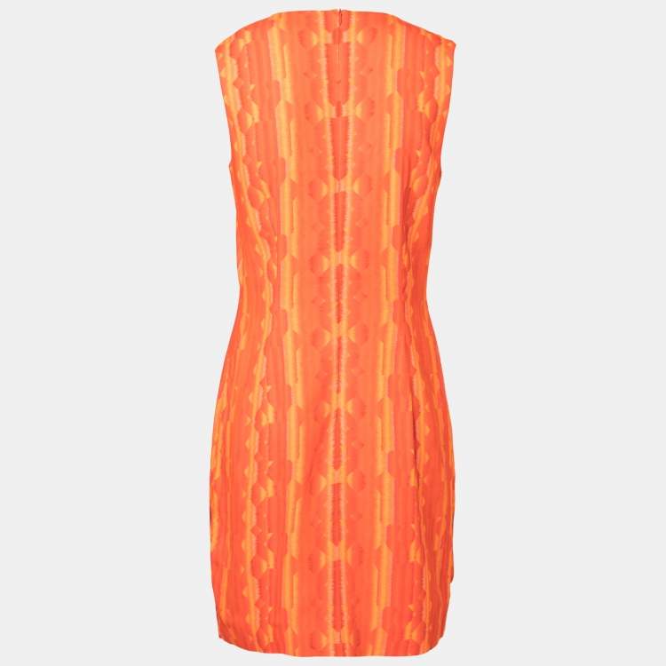 Pre Owned Peter Pilotto Orange Digital Print Crepe Sleeveless Shift Dress M