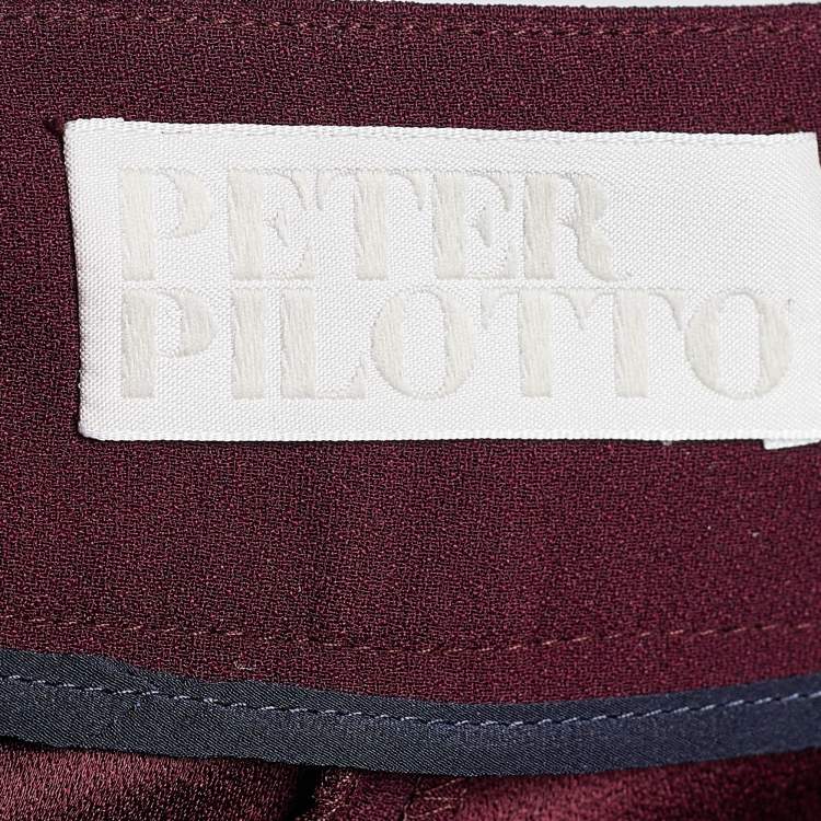 Pre Owned Peter Pilotto Burgundy Crepe Side Stripe Detail Flared Trousers S