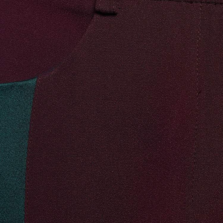 Pre Owned Peter Pilotto Burgundy Crepe Side Stripe Detail Flared Trousers S