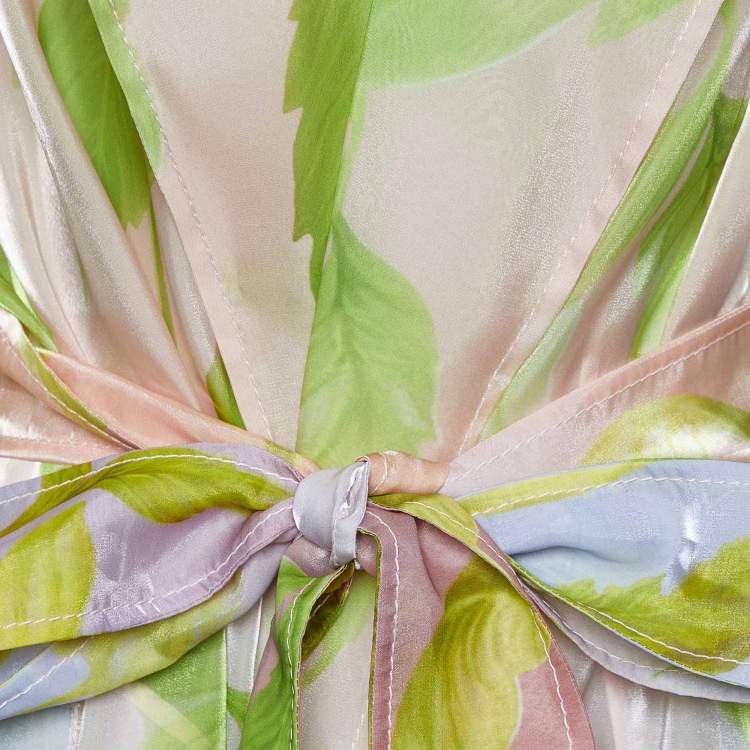 Pre Owned Peter Pilotto Multicolor Printed Organza Belted Open Front Coat S