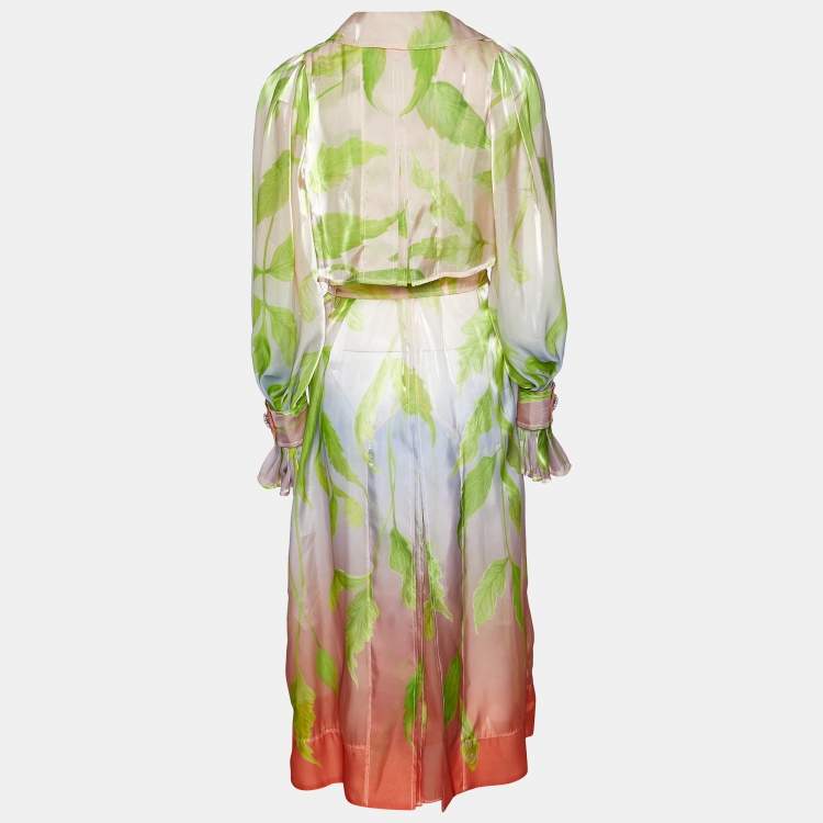 Pre Owned Peter Pilotto Multicolor Printed Organza Belted Open Front Coat S