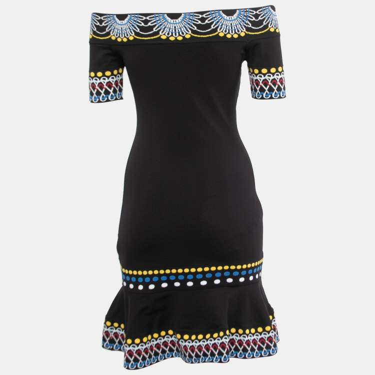 Pre Owned Peter Pilotto Black Jacquard Knit Off Shoulder Bodycon Dress XS