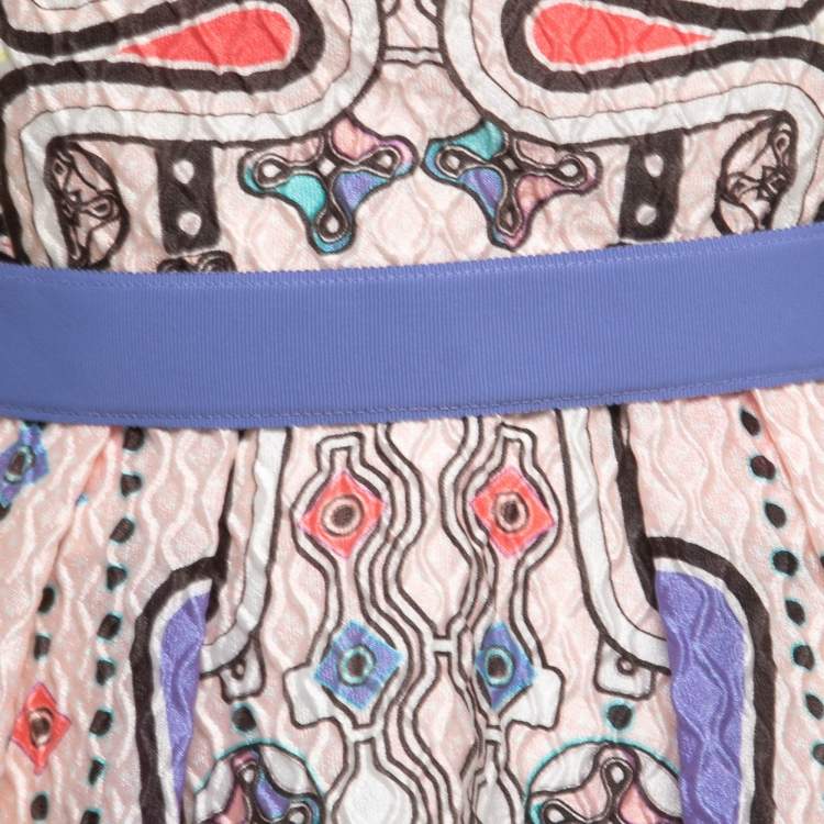 Pre Owned Peter Pilotto Light Pink Printed 3D Waffle Textured Nylon Blend Belted Circle Dress M