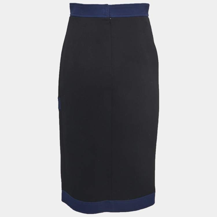 Pre Owned Peter Pilotto Black/Navy Blue Wool Button Detail Slit Midi Skirt M