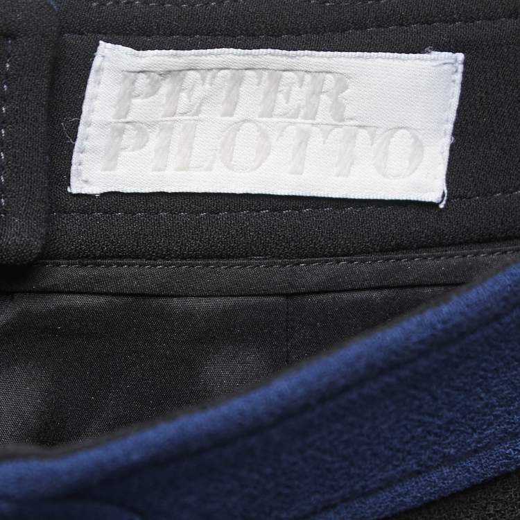 Pre Owned Peter Pilotto Black/Navy Blue Wool Button Detail Slit Midi Skirt M