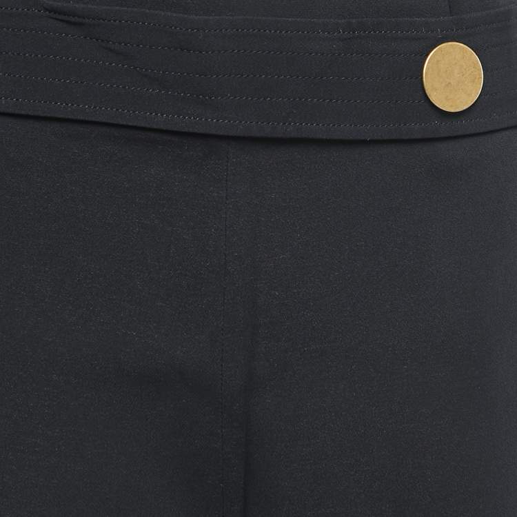 Pre Owned Peter Pilotto Black/Brown Crepe Button Embellished Wide Leg Trousers M