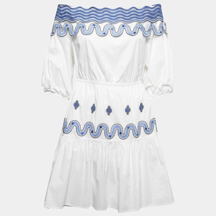 مملوكة مسبقًا Peter Pilotto White Cotton Contrast Lace Off-Shoulder Mini Dress M