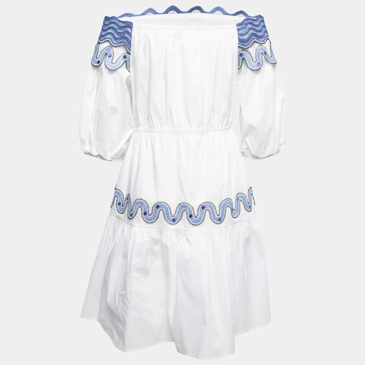 مملوكة مسبقًا Peter Pilotto White Cotton Contrast Lace Off-Shoulder Mini Dress M
