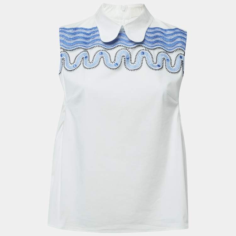 Pre Owned Peter Pilotto White Cotton Contrast Lace Detailed Sleeveless Shirt Blouse S