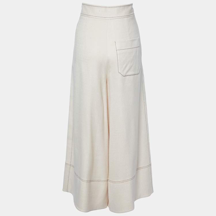 Pre Owned Peter Pilotto Cream Linen & Silk Parallel Pants M