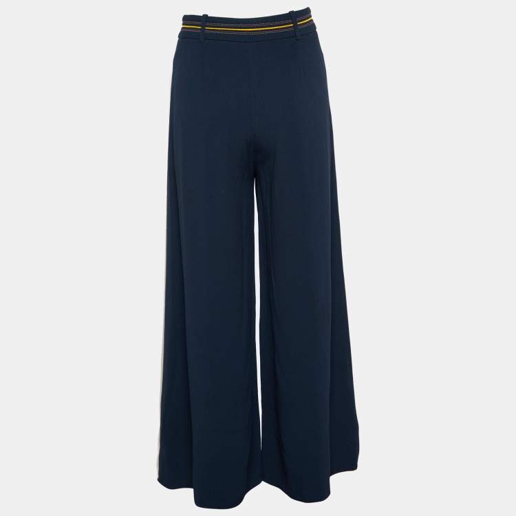 Pre Owned Peter Pilotto Navy Blue Crepe Stripe Detail Trousers S