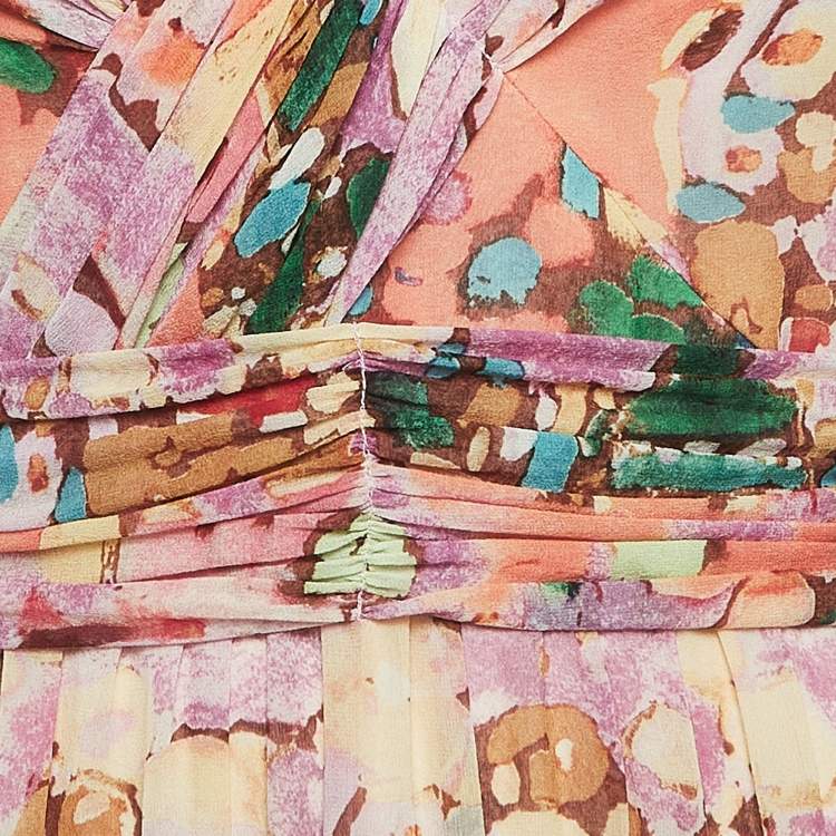 Pre Owned Peter Pilotto Pink Printed Silk Ruffle Tiered Midi Dress S