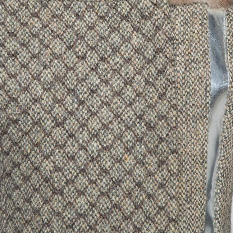 Pre Owned Peter Pilotto Beige Leather and Mink Fur Trim Wool Mid-Length Coat M