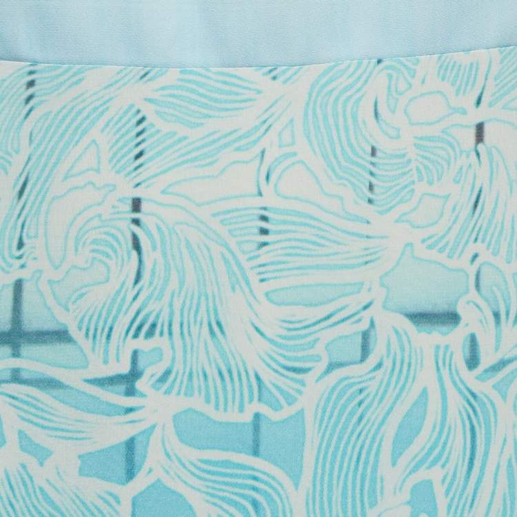 Pre Owned Peter Pilotto Blue Printed Silk Waist Detailed Lace Mini Dress S
