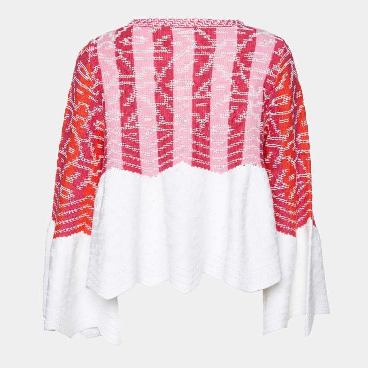 Pre Owned Peter Pilotto Pink/White Cotton & Wool Knit Peplum Sweater S