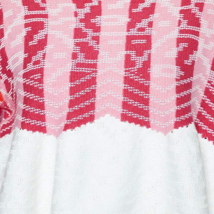 Pre Owned Peter Pilotto Pink/White Cotton & Wool Knit Peplum Sweater S