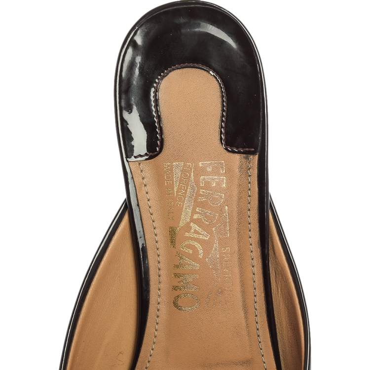 Pre Owned Salvatore Ferragamo Burgundy Patent Leather Emile Mules Size 39