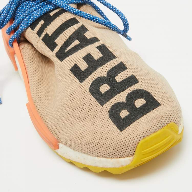Pre Owned Pharrell Williams Beige Knit Fabric NMD Sneakers Size 38.5
