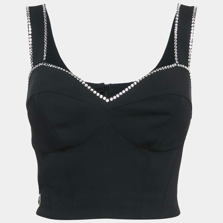 Pre Owned Philip Stein Black Rhinestone Embellished Crepe Bustier Top S