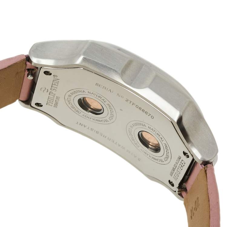 Pre Owned Philip Stein Black Stainless Steel Leather Signature Women's Wristwatch 32 mm