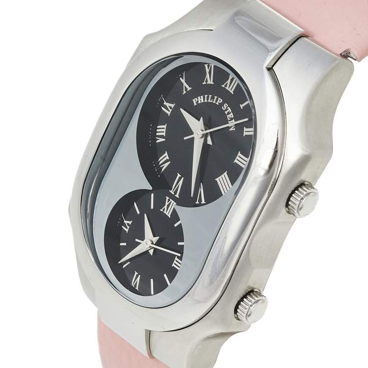 Pre Owned Philip Stein Black Stainless Steel Leather Signature Women's Wristwatch 32 mm