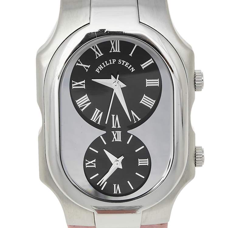 Pre Owned Philip Stein Black Stainless Steel Leather Signature Women's Wristwatch 32 mm