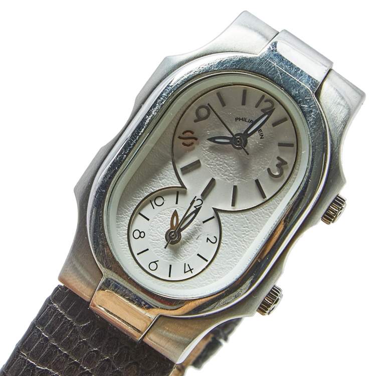Pre Owned Philip Stein White Stainless Steel Leather Teslar Women's Wristwatch 27 mm
