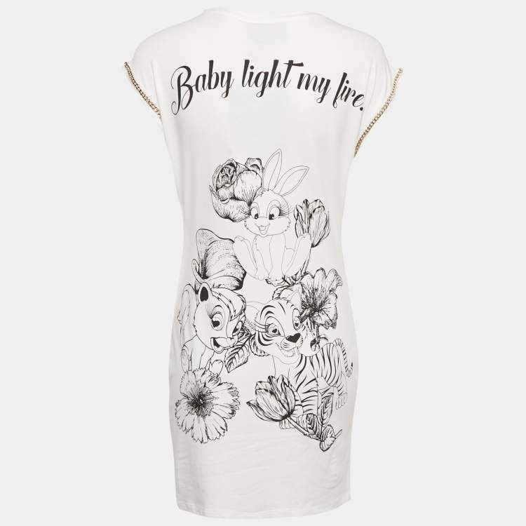 Pre Owned Philipp Plein Couture White Deer Embellished Cotton Mini Dress L