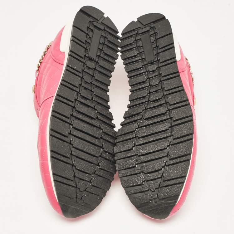 Pre Owned Philipp Plein Pink Leather Skull Lace Up Trainers Sneakers Size 39