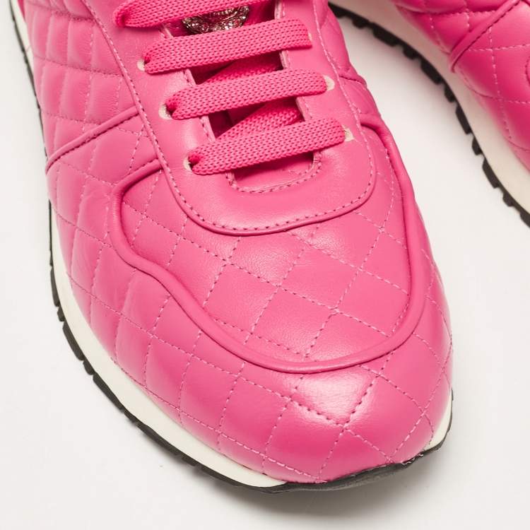 Pre Owned Philipp Plein Pink Leather Skull Lace Up Trainers Sneakers Size 39
