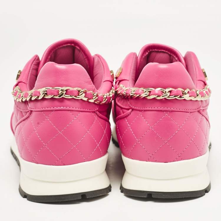 Pre Owned Philipp Plein Pink Leather Skull Lace Up Trainers Sneakers Size 39