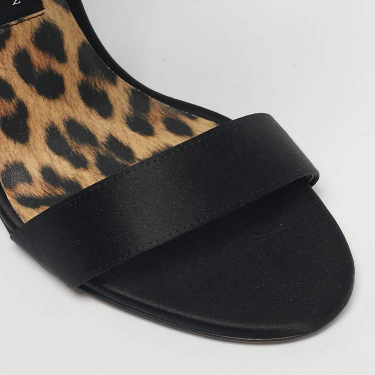 Pre Owned Philipp Plein Black Satin Crystal Embellish Ankle Strap Sandals Size 38