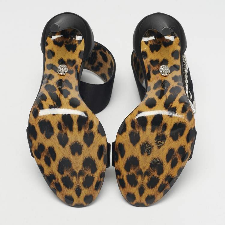 Pre Owned Philipp Plein Black Satin Crystal Embellish Ankle Strap Sandals Size 38