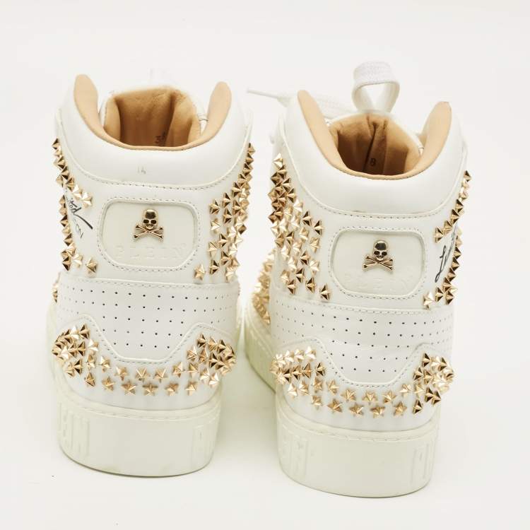 Pre Owned Philipp Plein Notorious Size 38 White Leather studded High Top Sneakers