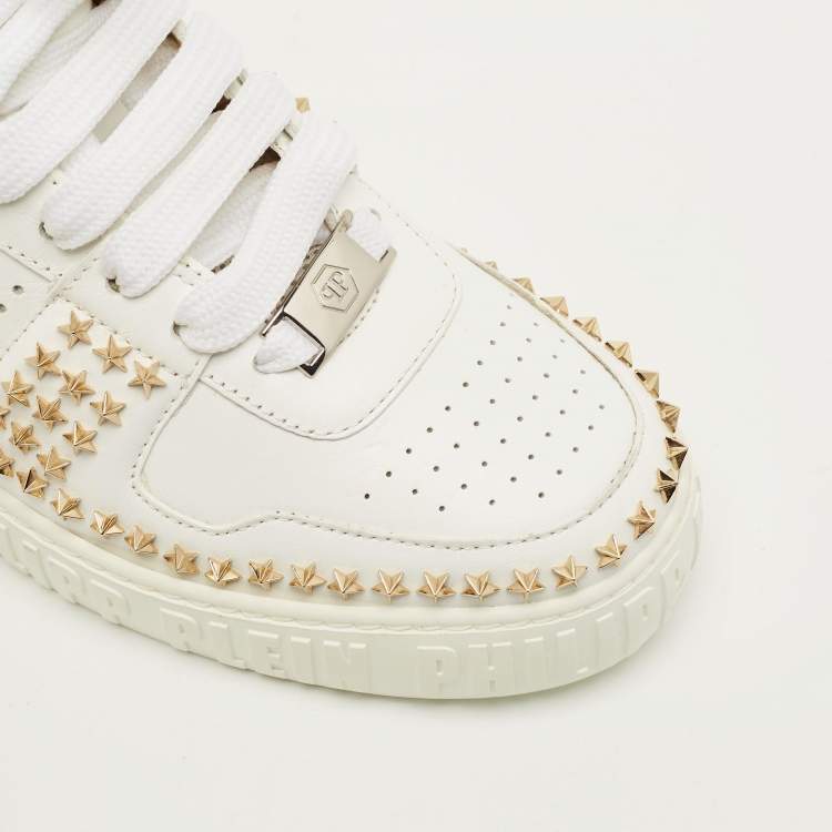 Pre Owned Philipp Plein Notorious Size 38 White Leather studded High Top Sneakers