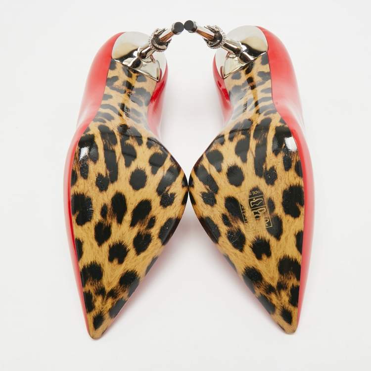 Pre Owned Philipp Plein Skull Heel Size 39 Red Patent Leather Pointed Toe Pumps