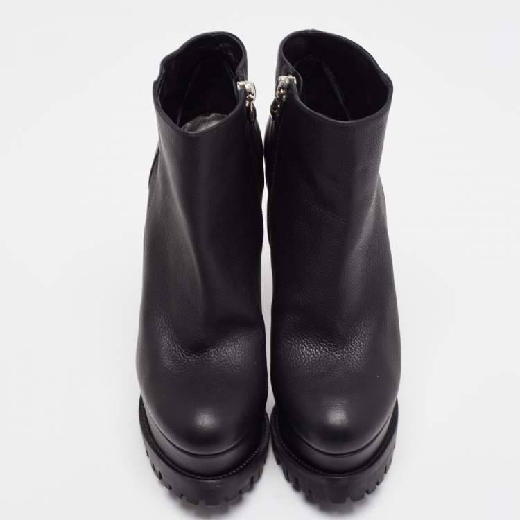 Pre Owned Philipp Plein Black Leather Platform Ankle Booties Size 37