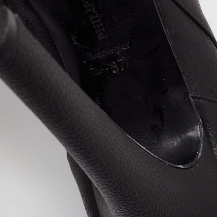 Pre Owned Philipp Plein Black Leather Platform Ankle Booties Size 37