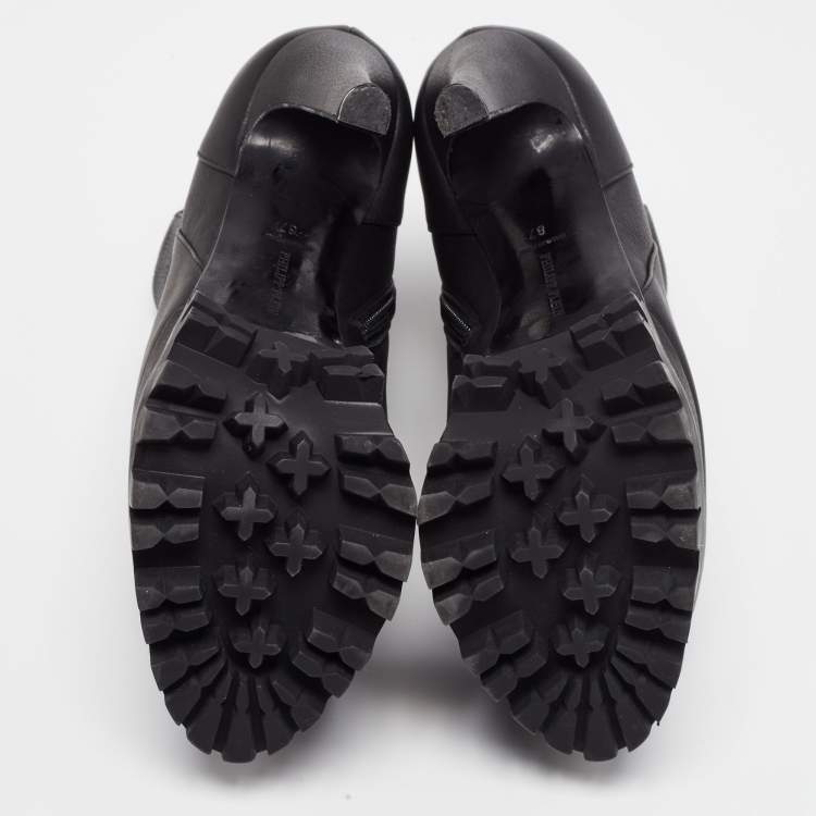 Pre Owned Philipp Plein Black Leather Platform Ankle Booties Size 37