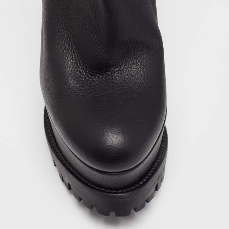 Pre Owned Philipp Plein Black Leather Platform Ankle Booties Size 37
