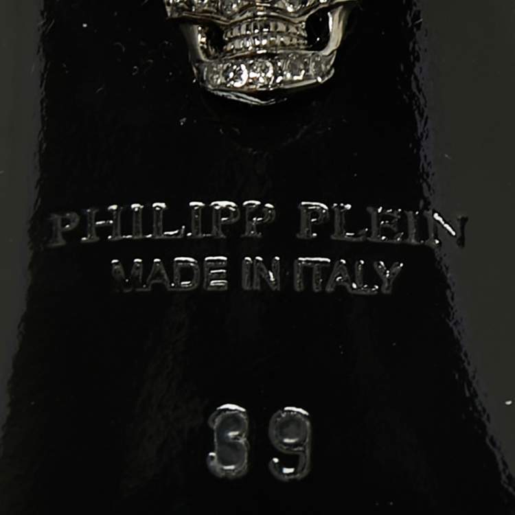 Pre Owned Philipp Plein Black Patent Leather Square Toe Slide Sandals Size 39