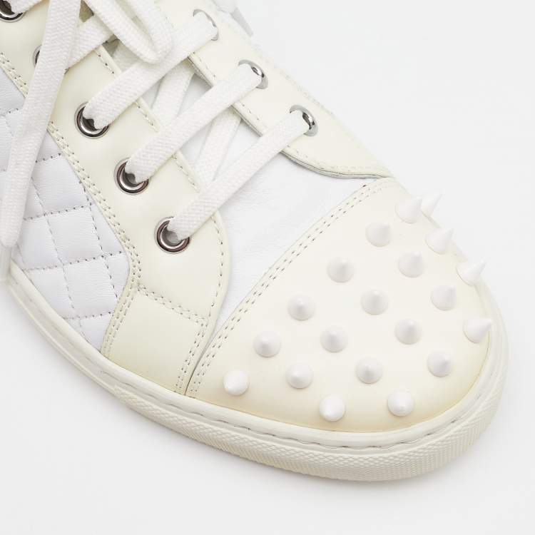 Pre Owned Philipp Plein White/Cream Quilted Leather Sugar Spiked High Top Sneakers Size 38.5