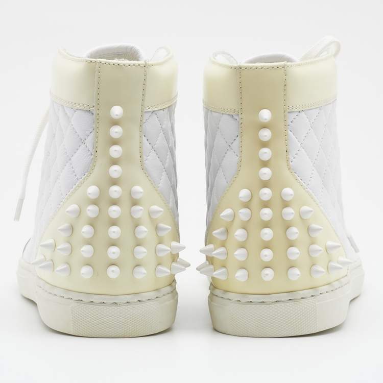 Pre Owned Philipp Plein White/Cream Quilted Leather Sugar Spiked High Top Sneakers Size 38.5