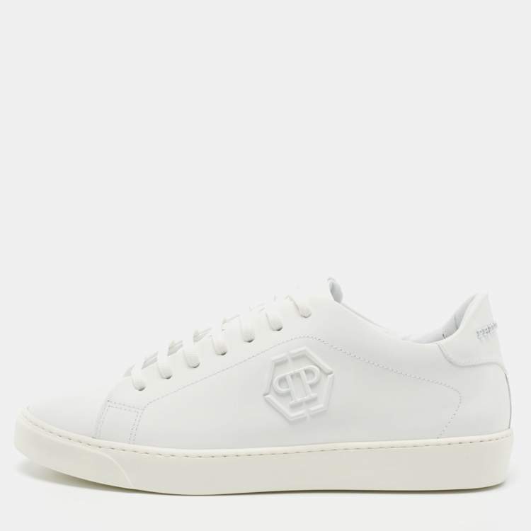 Pre Owned Philipp Plein White Leather Low Top Sneakers Size 41