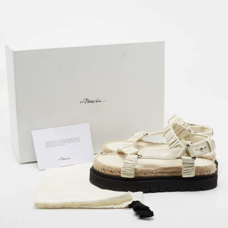 Pre Owned 3.1 Philip Lim White Croc Embossed and Leather Espadrille Sandals Size 36