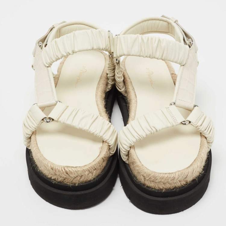 Pre Owned 3.1 Philip Lim White Croc Embossed and Leather Espadrille Sandals Size 36