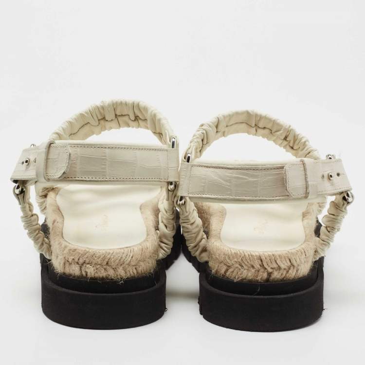 Pre Owned 3.1 Philip Lim White Croc Embossed and Leather Espadrille Sandals Size 36