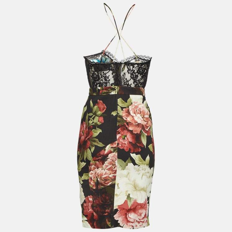 Pre Owned Phillip Plein Black Floral Print Crepe Studded Midi Dress XS