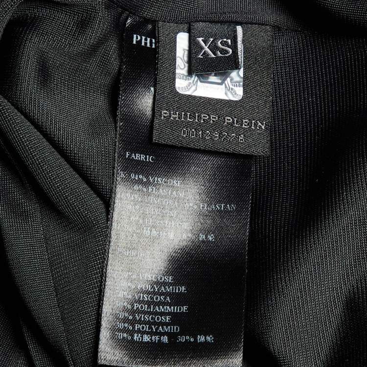 Pre Owned Phillip Plein Black Floral Print Crepe Studded Midi Dress XS